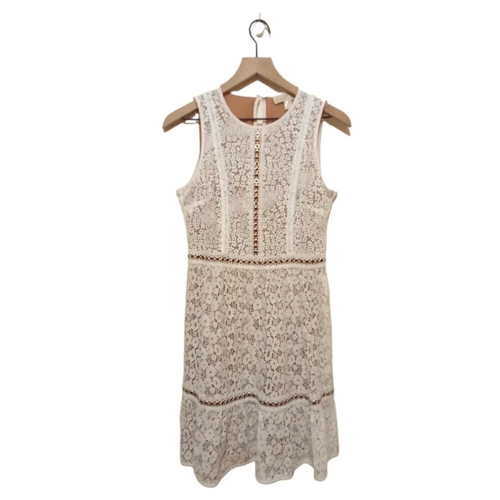 Michael Kors White Sleeveless Modern Floral Lace Mini Dress Sz 4
